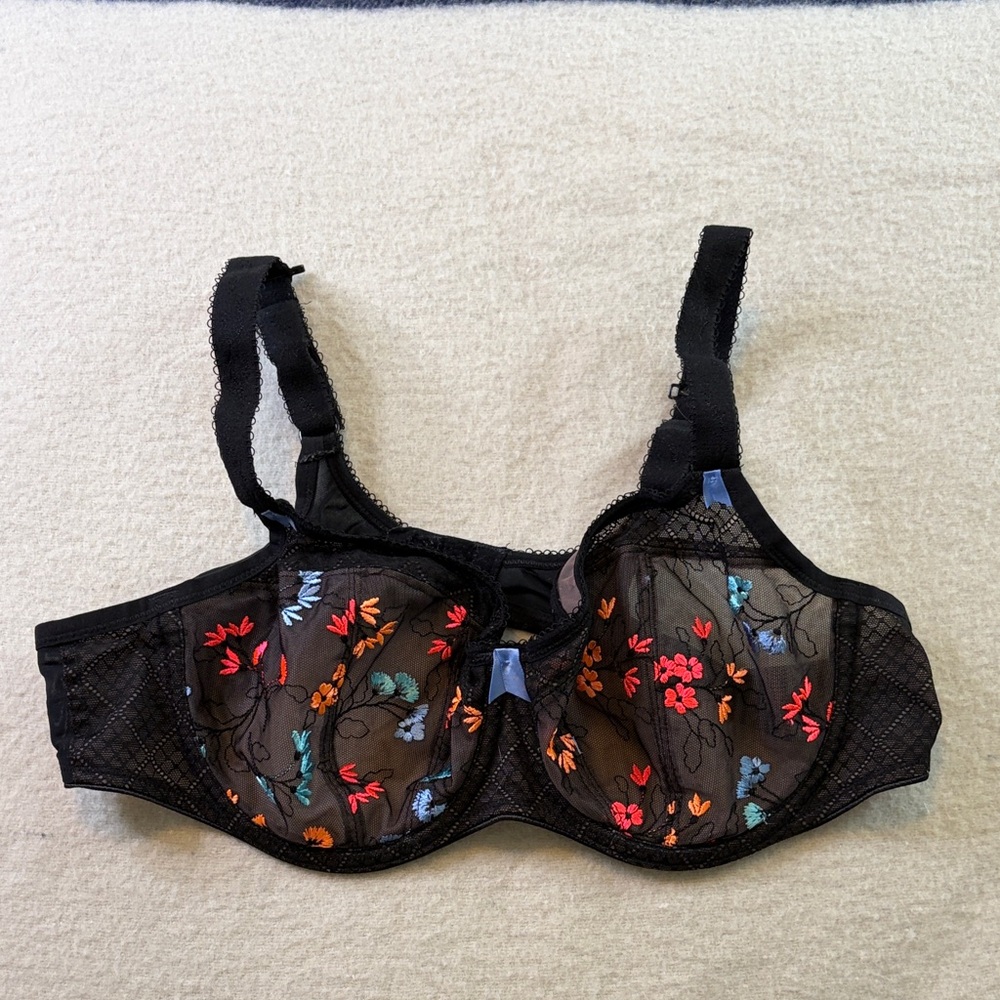 Elomi Opal Bra Black with Colorful Floral Embroidery 40D